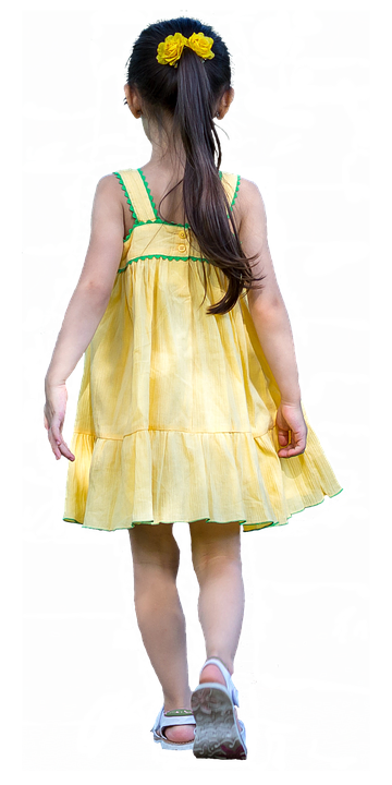 Little Girl Walking Away Yellow Dress PNG