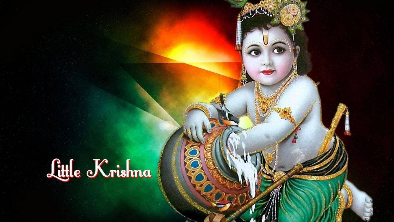 Little Krishna Digital Art Wallpaper