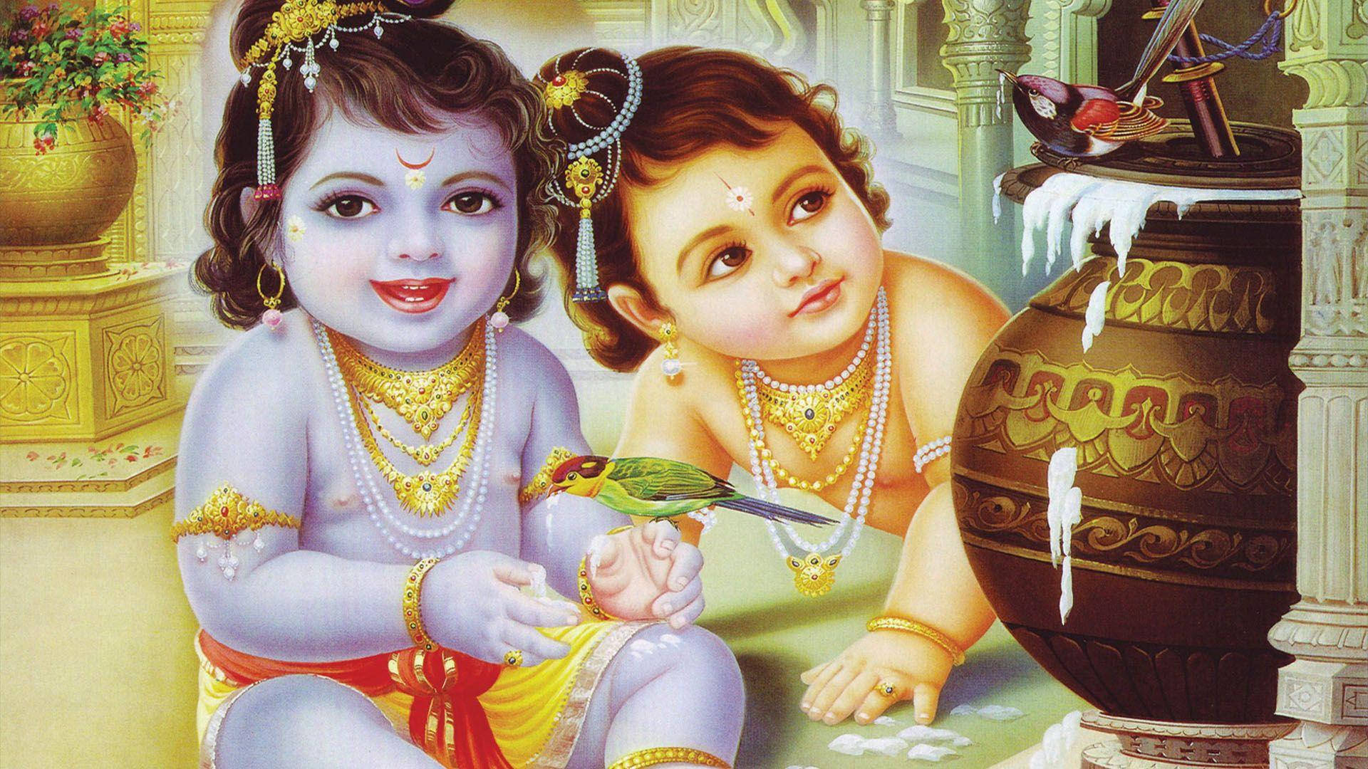 Lille Krishna Hd Baby Radha Smør Wallpaper