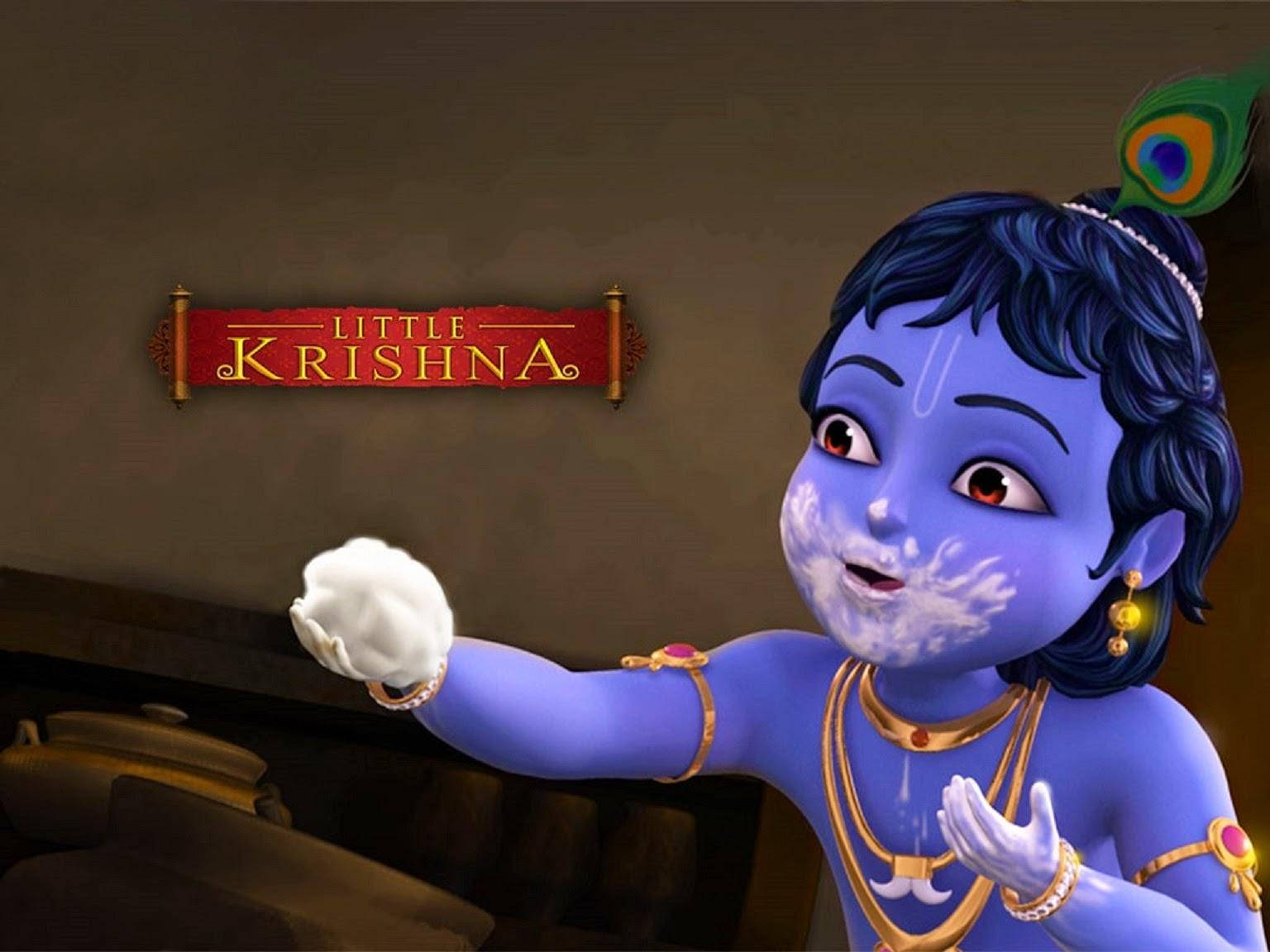 Little Krishna Hd Holding Butter Ball Wallpaper