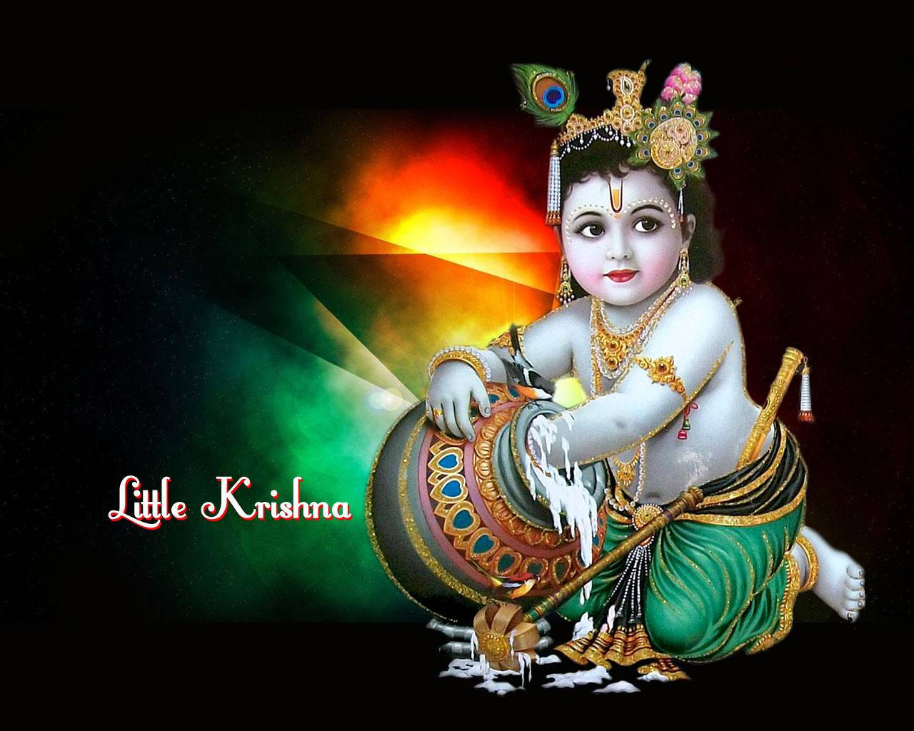 Little Krishna Hd Spilling Butter Abstract Background Wallpaper