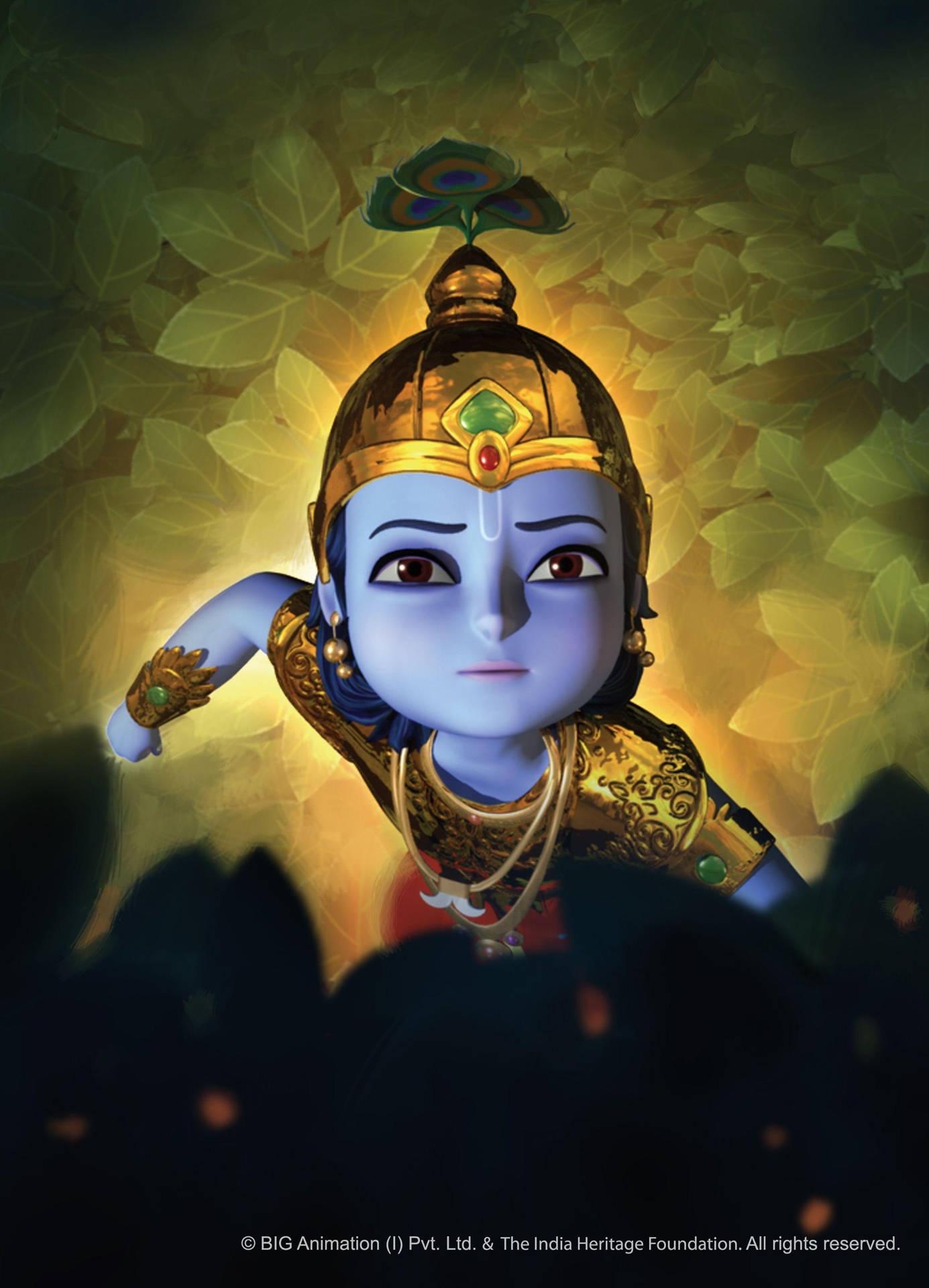 Il Piccolo Krishna Alzando Lo Sguardo Nella Foresta Sfondo
