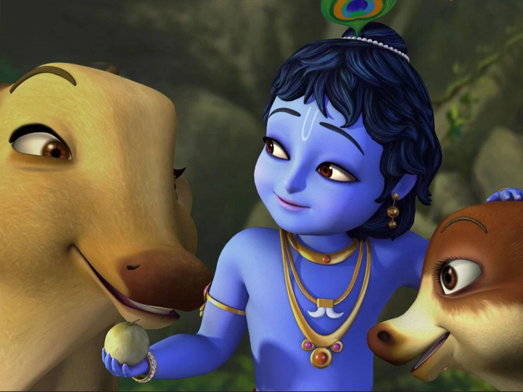 Download Little Krishna With Animals Wallpaper | Wallpapers.com