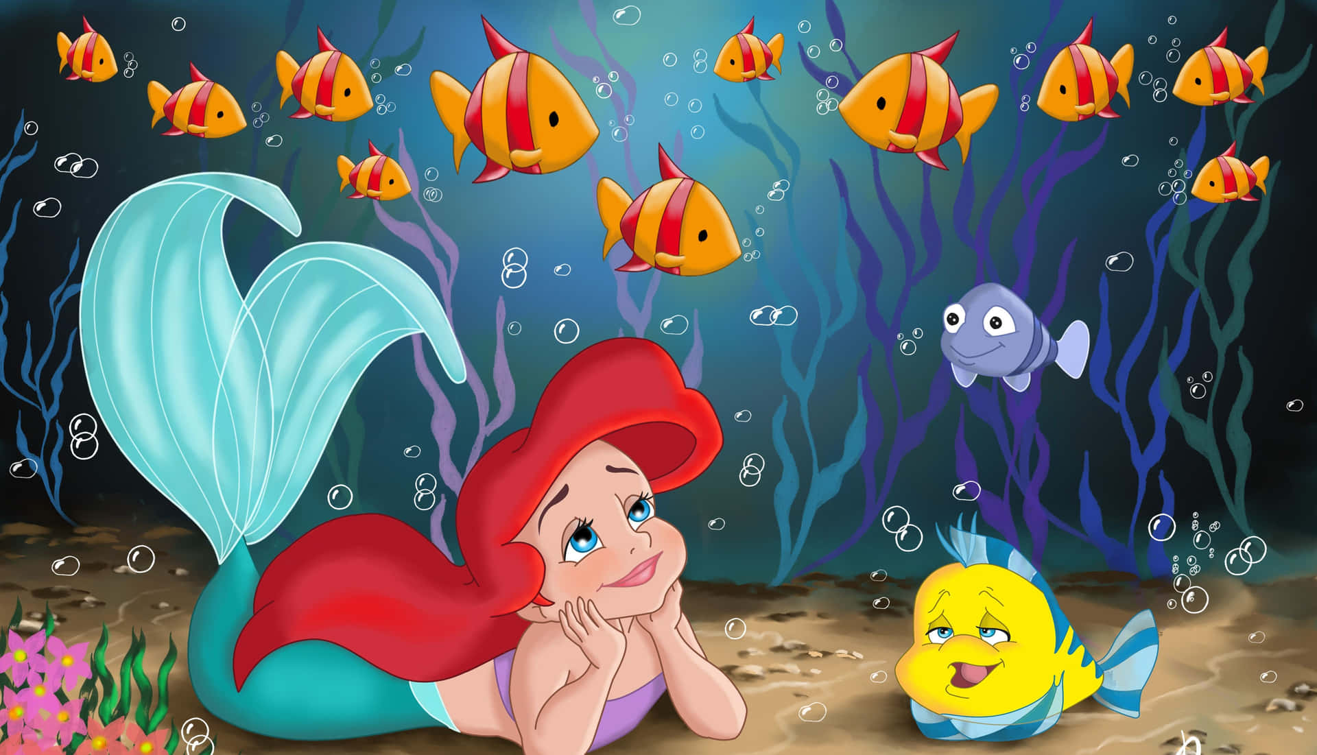 Young Ariel And Flounder From The Little Mermaid Wallpaper
