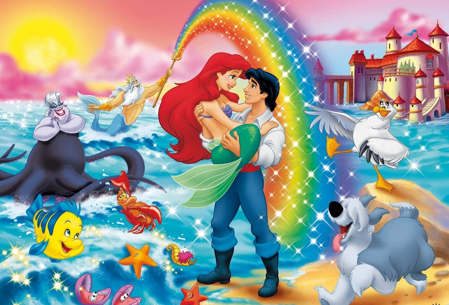Arielde La Sirenita De Disney Llevando Alegría Y Aventura. Fondo de pantalla