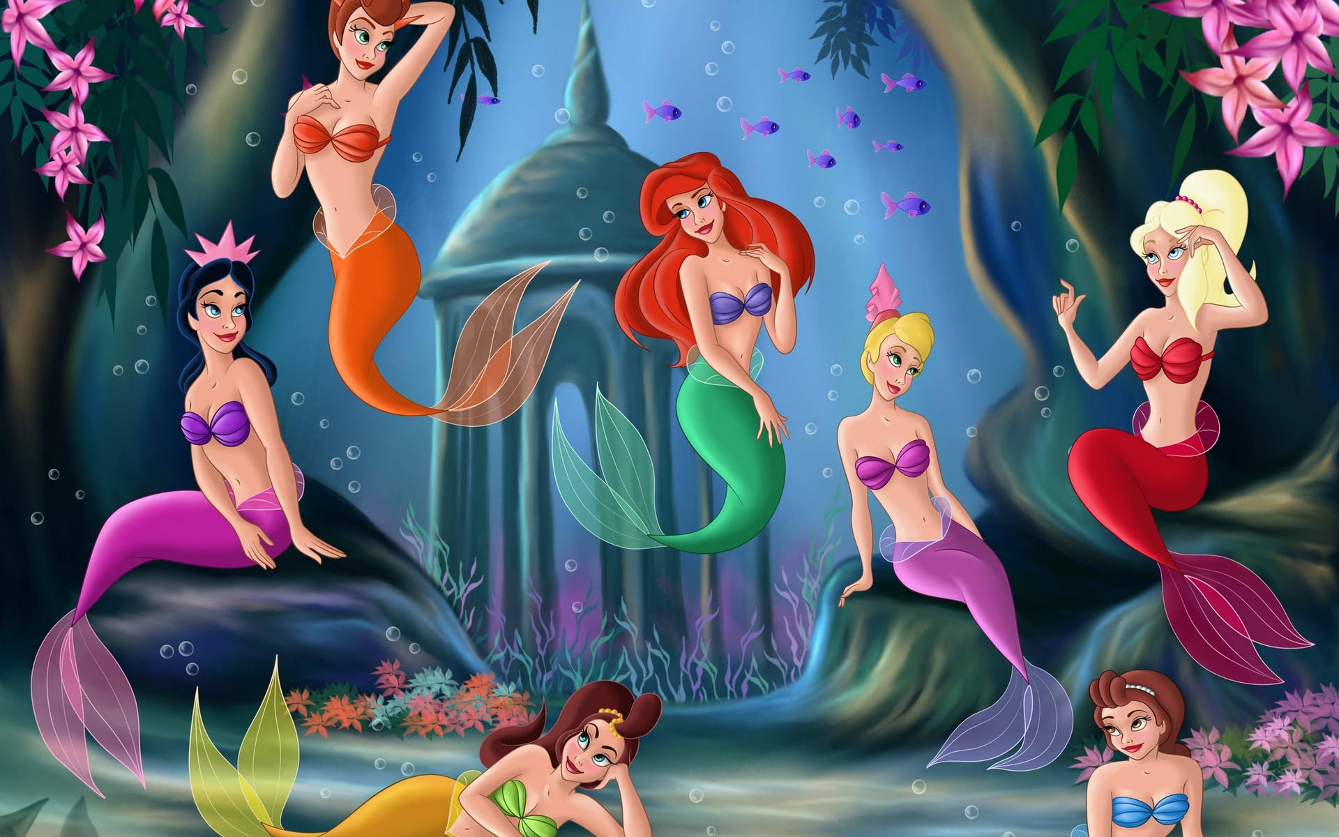 Little Mermaid Ariel Sister Bonding Background
