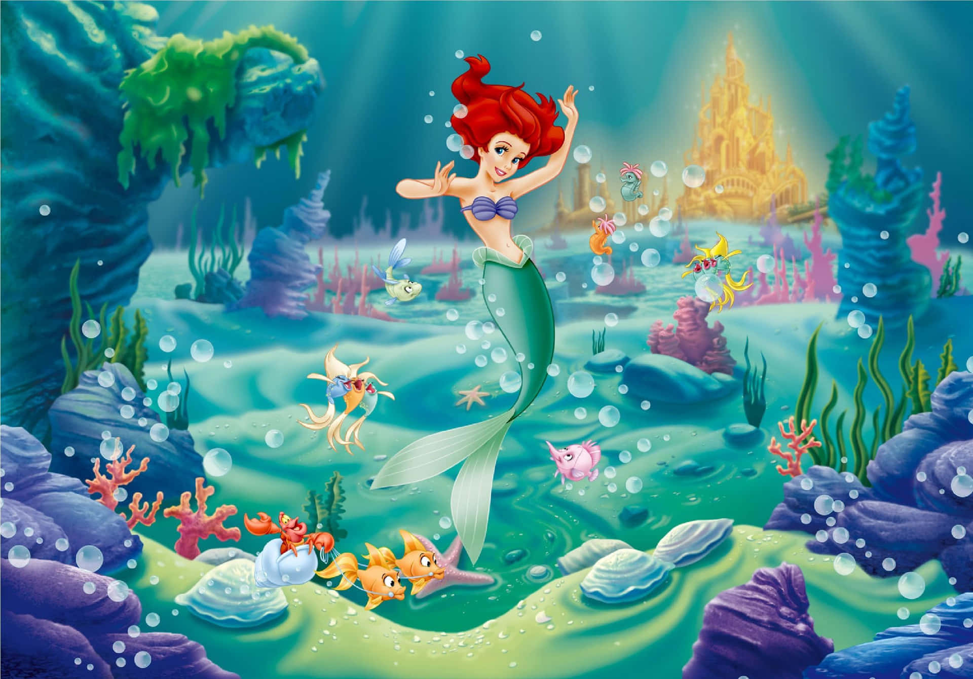 Ariel og Flounder på scenen fra Den lille Havfrue Wallpaper
