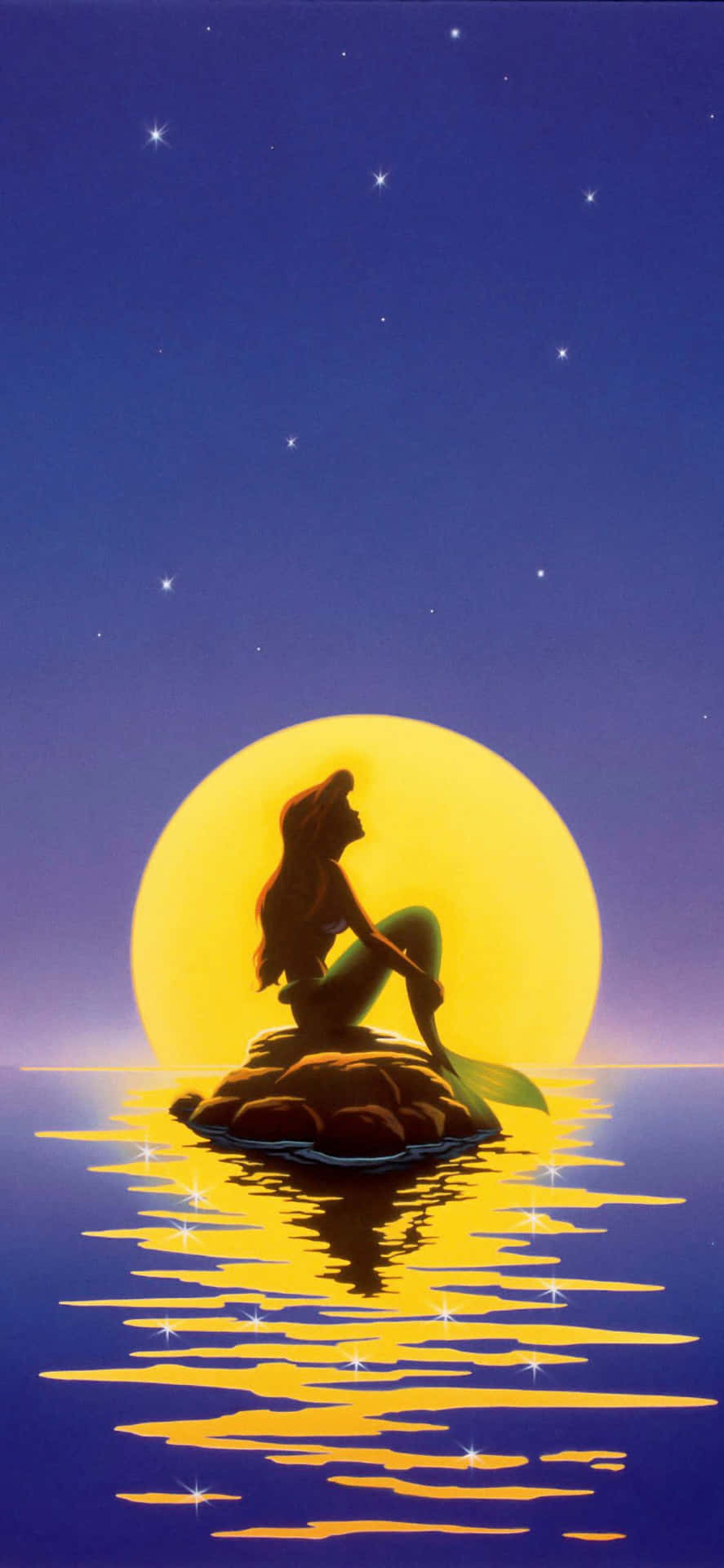 Ariel, the Little Mermaid, admiring her reflection in the water. Wallpaper