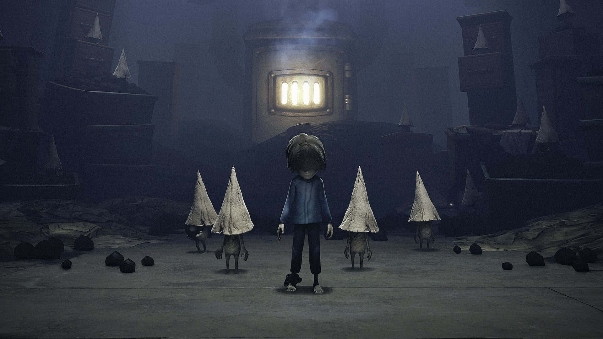 Little Nightmares Background with Main Character Six