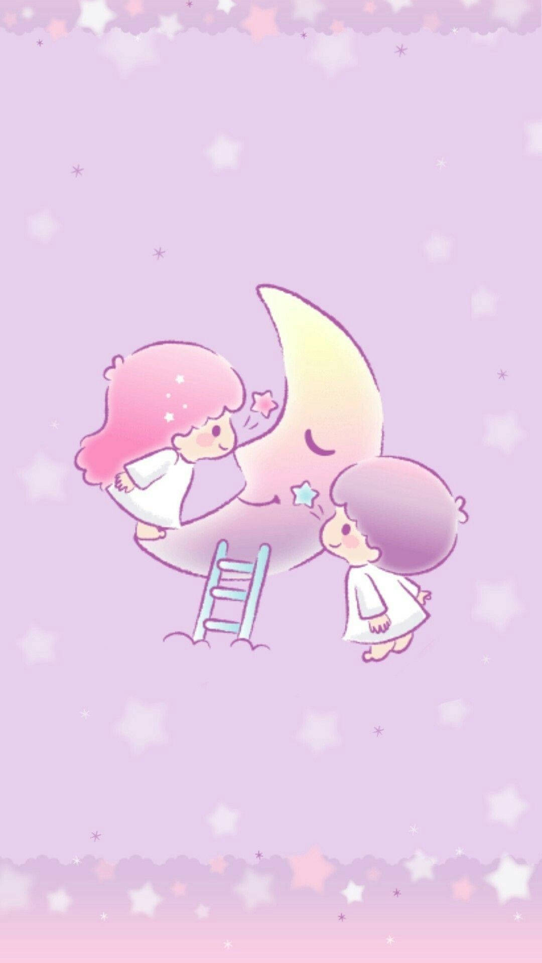 Little Twin Stars Kissing Moon Wallpaper