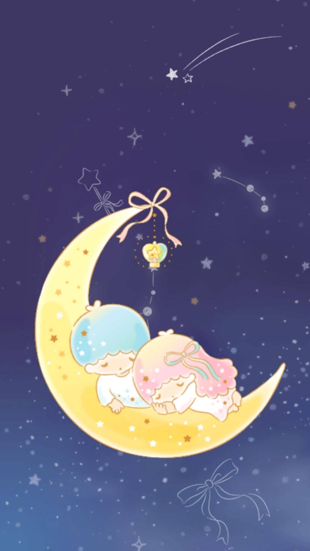 Little Twin Stars Moon Bed Wallpaper