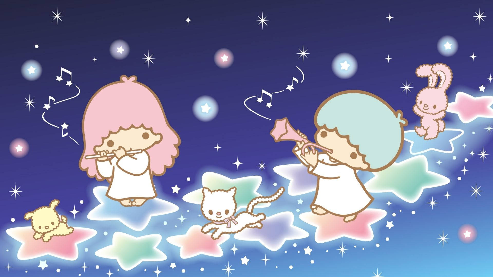 Little Twin Stars Playing Instruments Wallpaper
