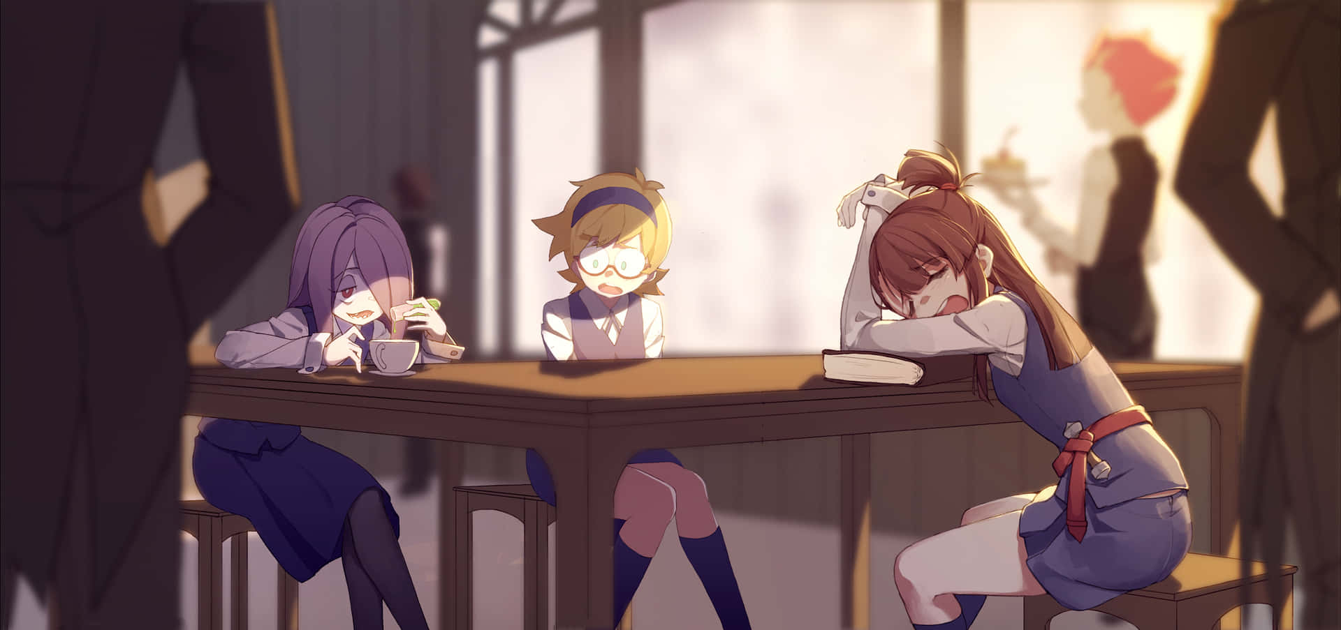 Little Witch Academia Characters At A Table Wallpaper