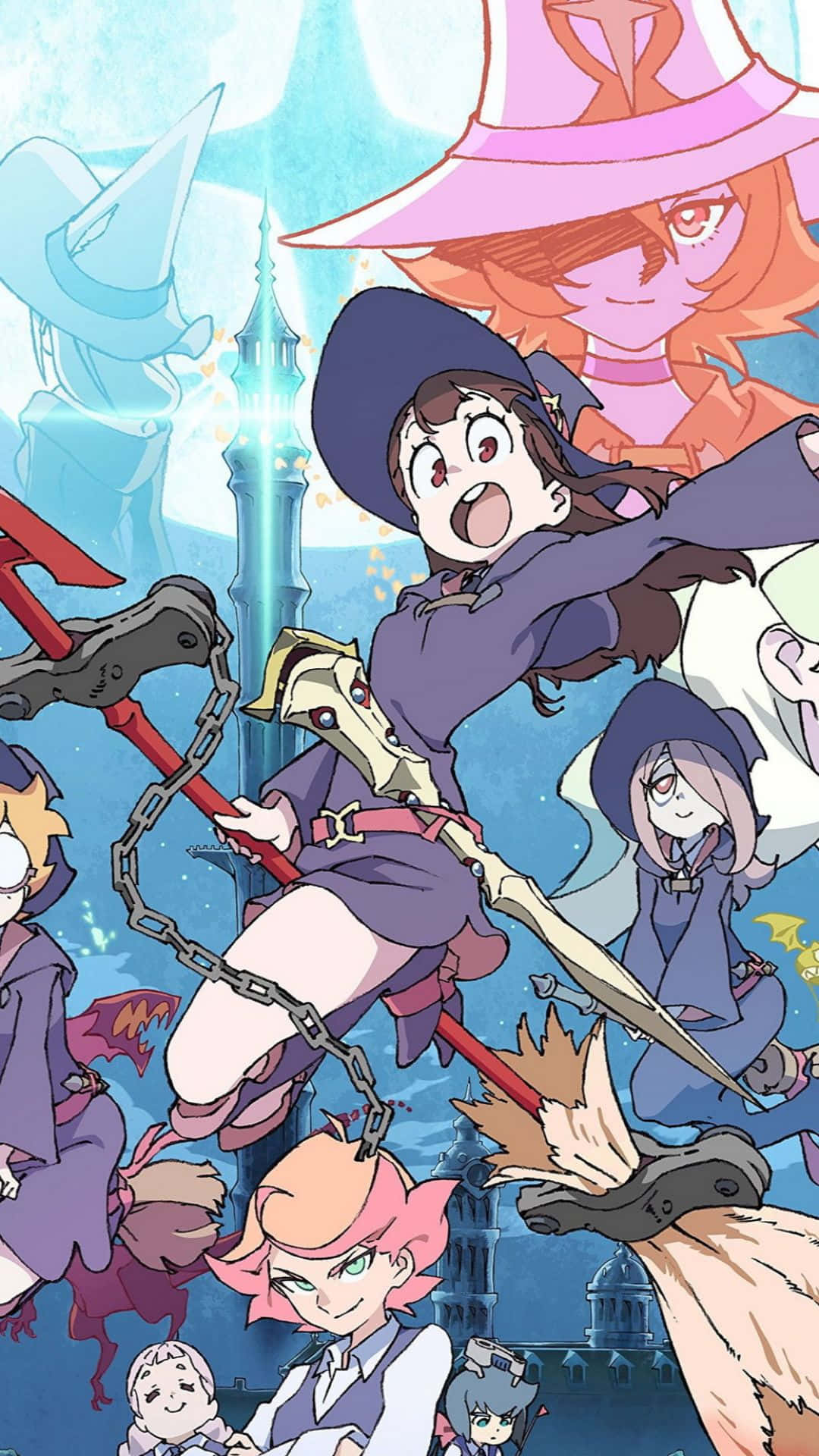 Little Witch Academia Characters Blue Background Wallpaper