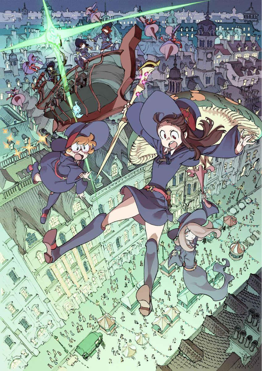 "Vibrant Chaos - Little Witch Academia Characters wreak havoc in the Villag" Wallpaper