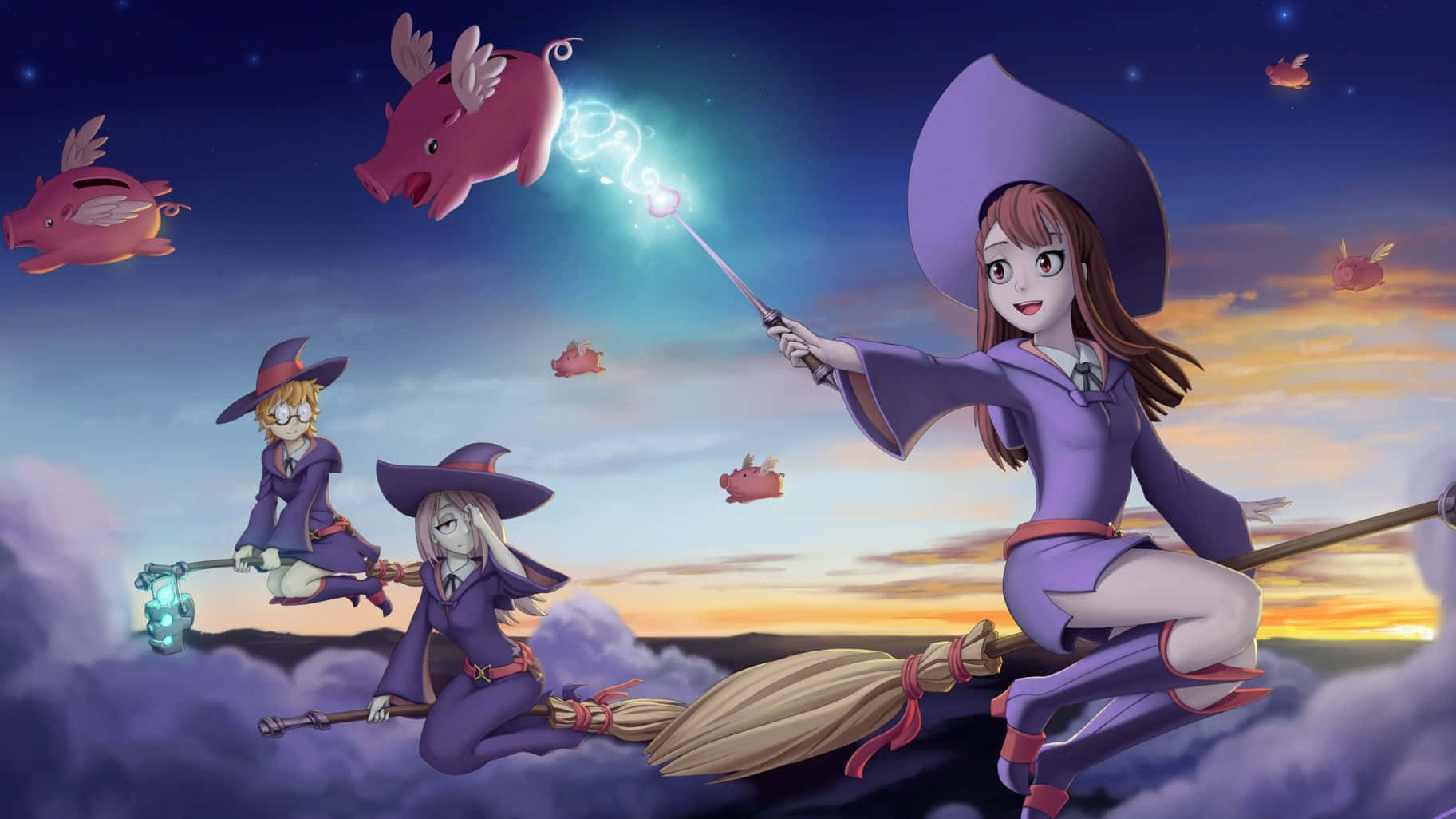 Little Witch Academia Characters In The Sky Wallpaper