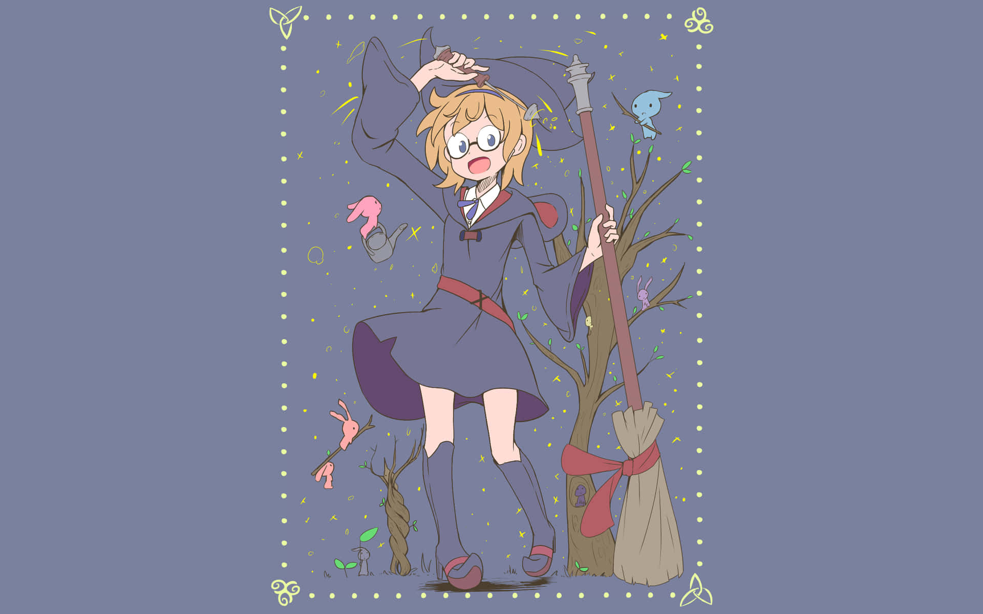 Little Witch Academia Lotte Blue Background Wallpaper