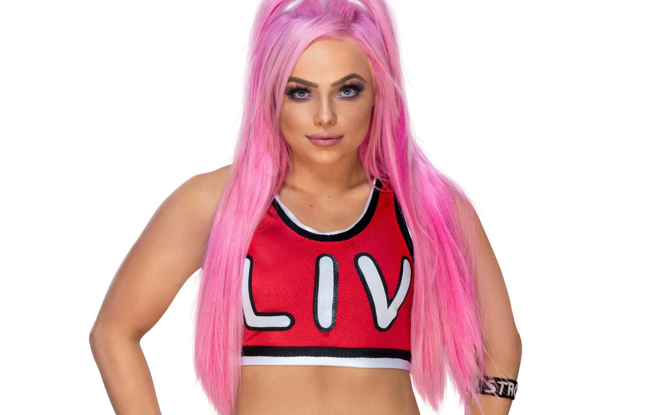 Professional WWE Diva Liv Morgan udstråler selvtillid og beslutsomhed i den farverige tapet. Wallpaper