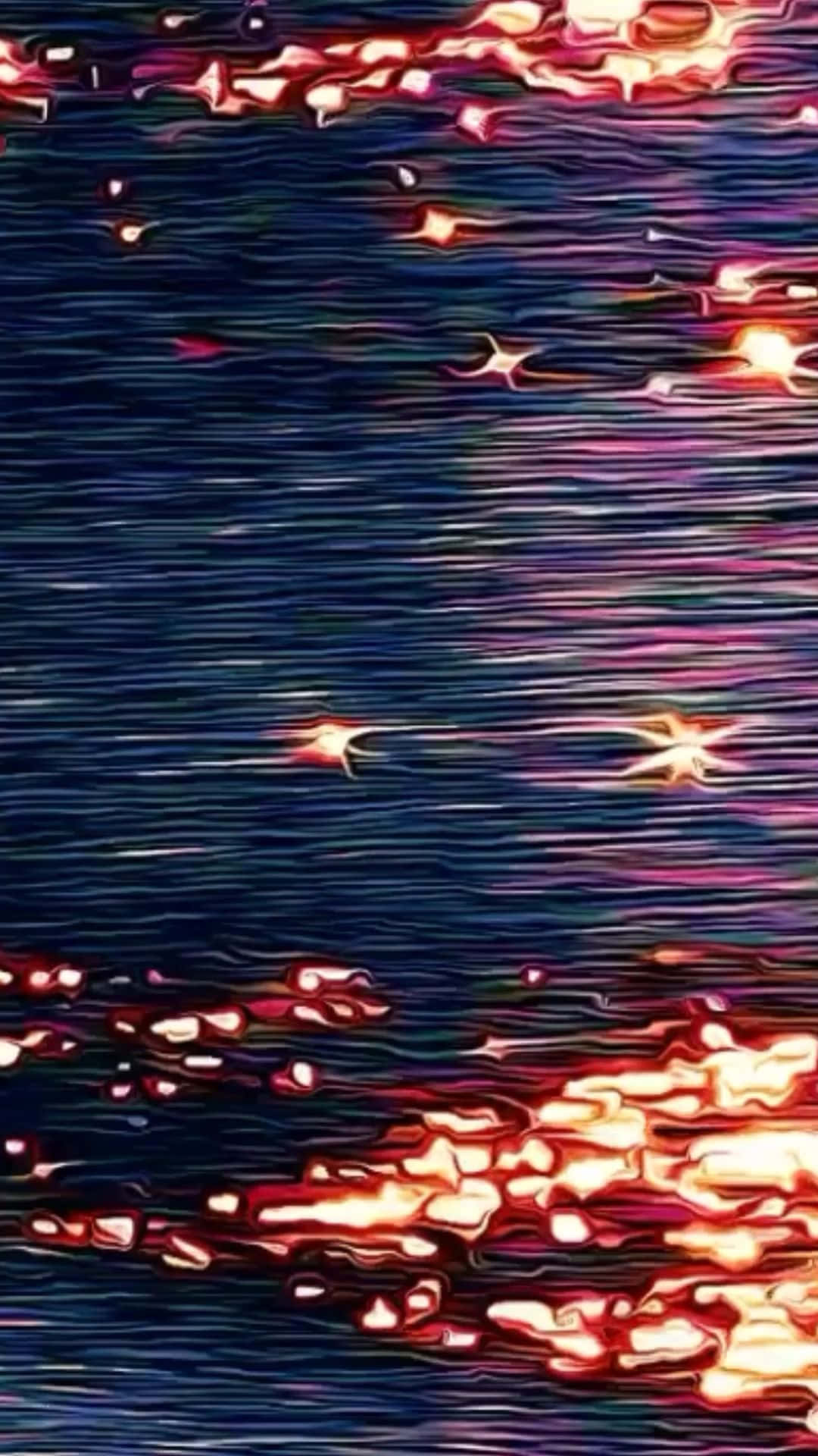 En vands overflade med mange stjerner, der blinker i nattehimlen. Wallpaper