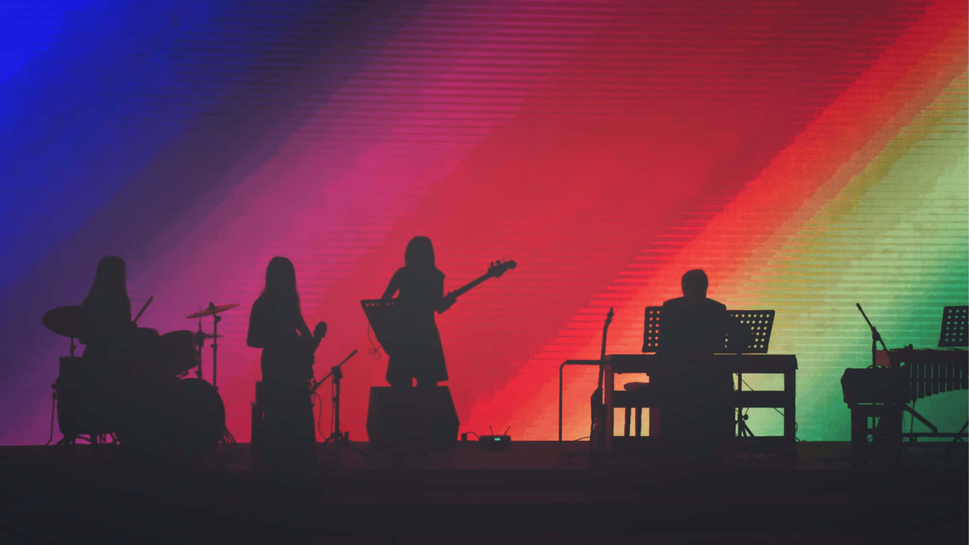 Live Band Silhouette Colorful Stage Lights Wallpaper