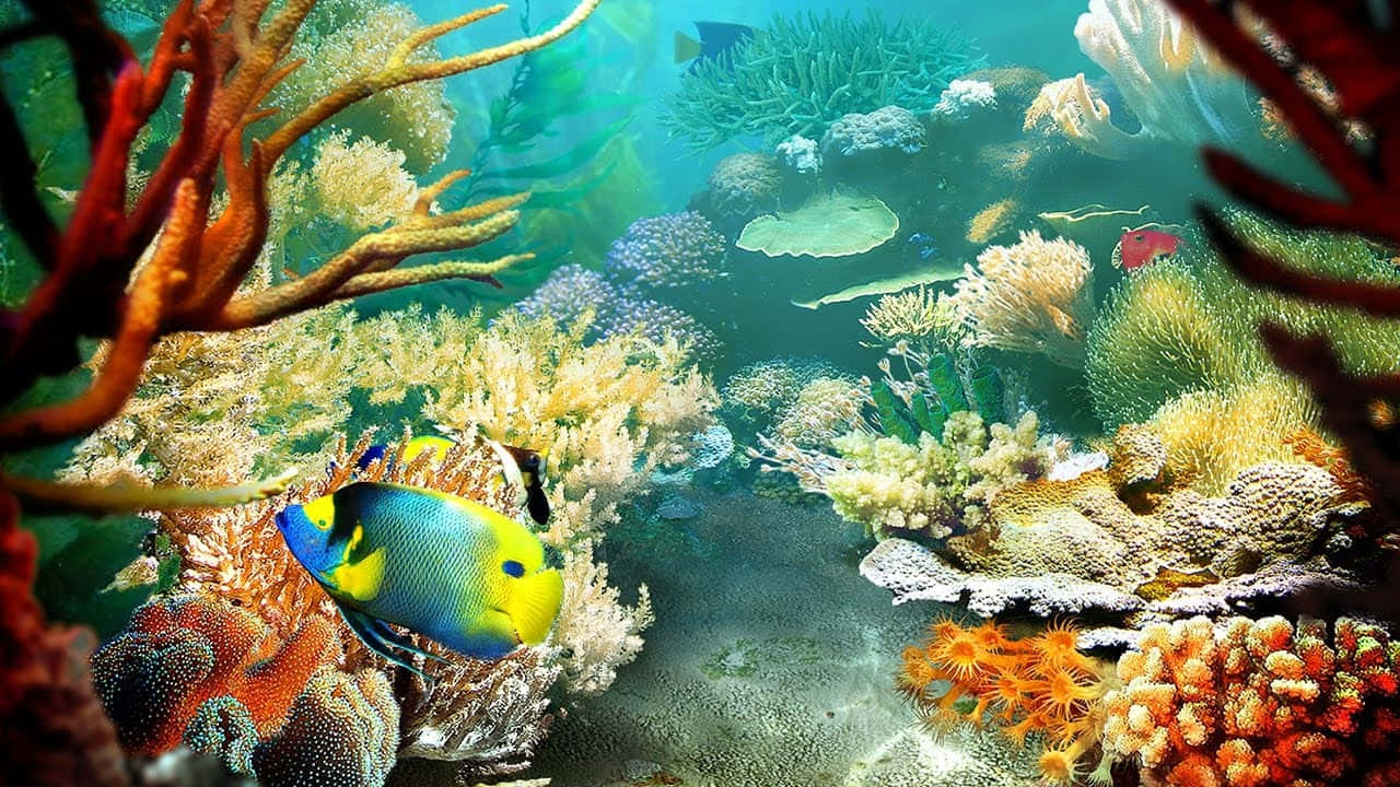 Lev Marine Angelfish Med Koraller Tapet Wallpaper