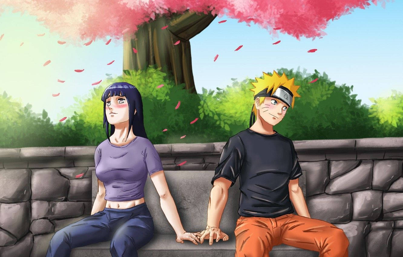 Live Naruto And Hinata Under Cherry Blossoms Wallpaper
