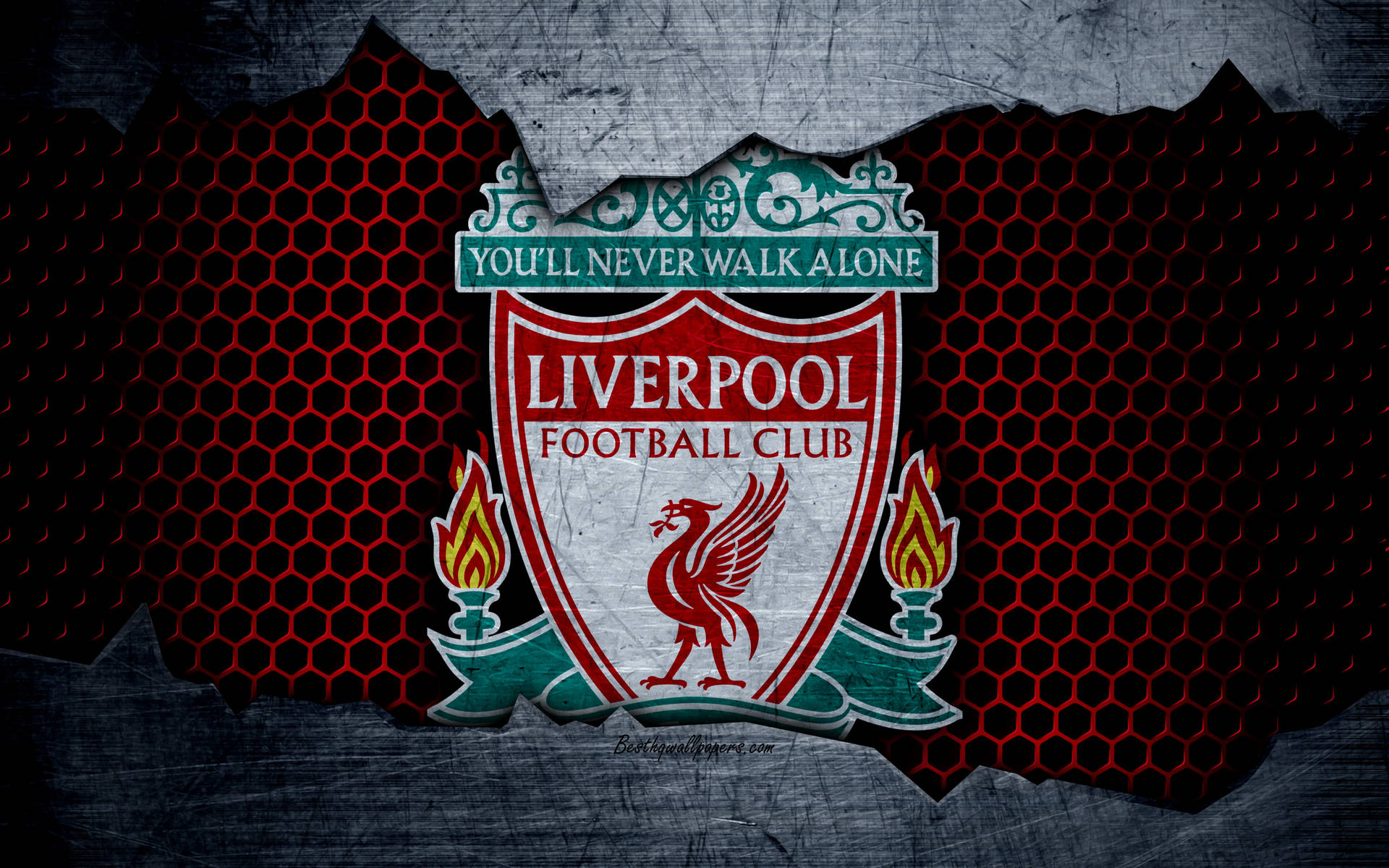 Liverpool 4k Logo Kigger Gennem Smadret Væg Wallpaper