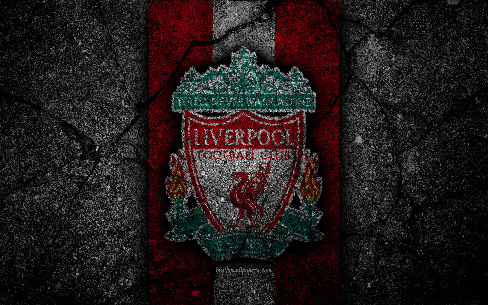 Logotipodo Liverpool Em 4k No Chão De Concreto. Papel de Parede