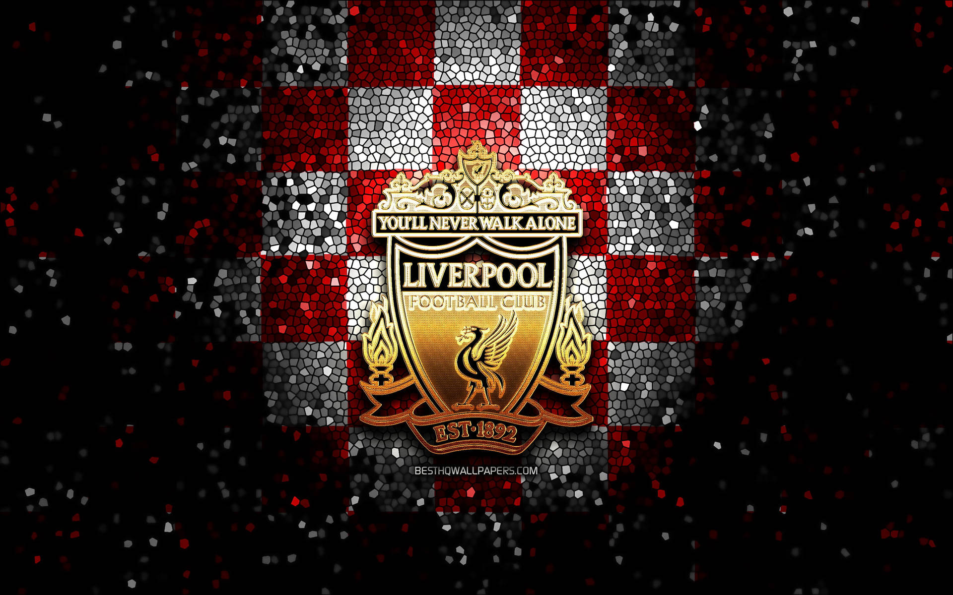 Liverpool 4k Logo On Red And White Checkered Wallpaper