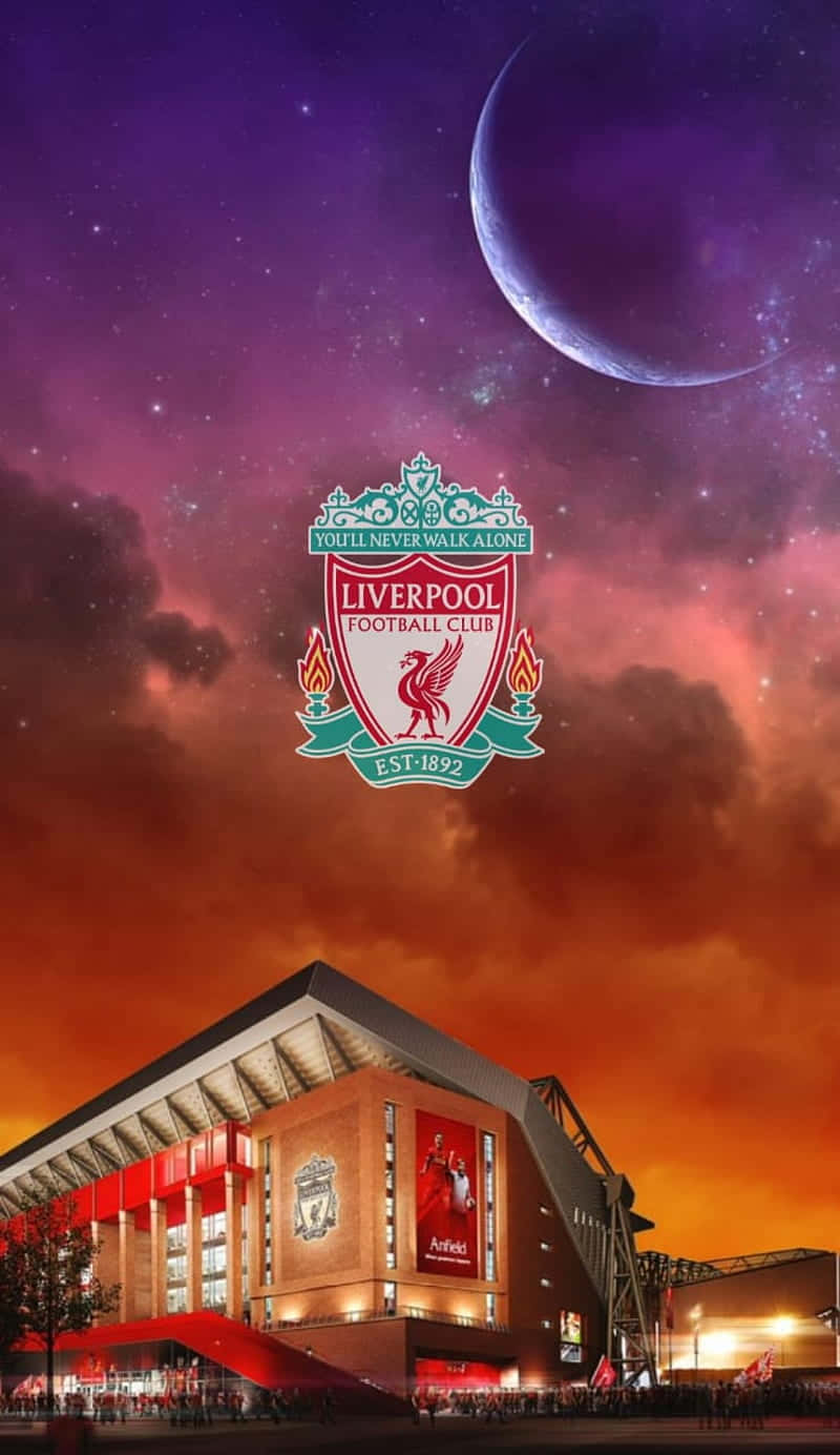 Liverpool Fc Stadium At Night With The Moon And Stars Wallpaper