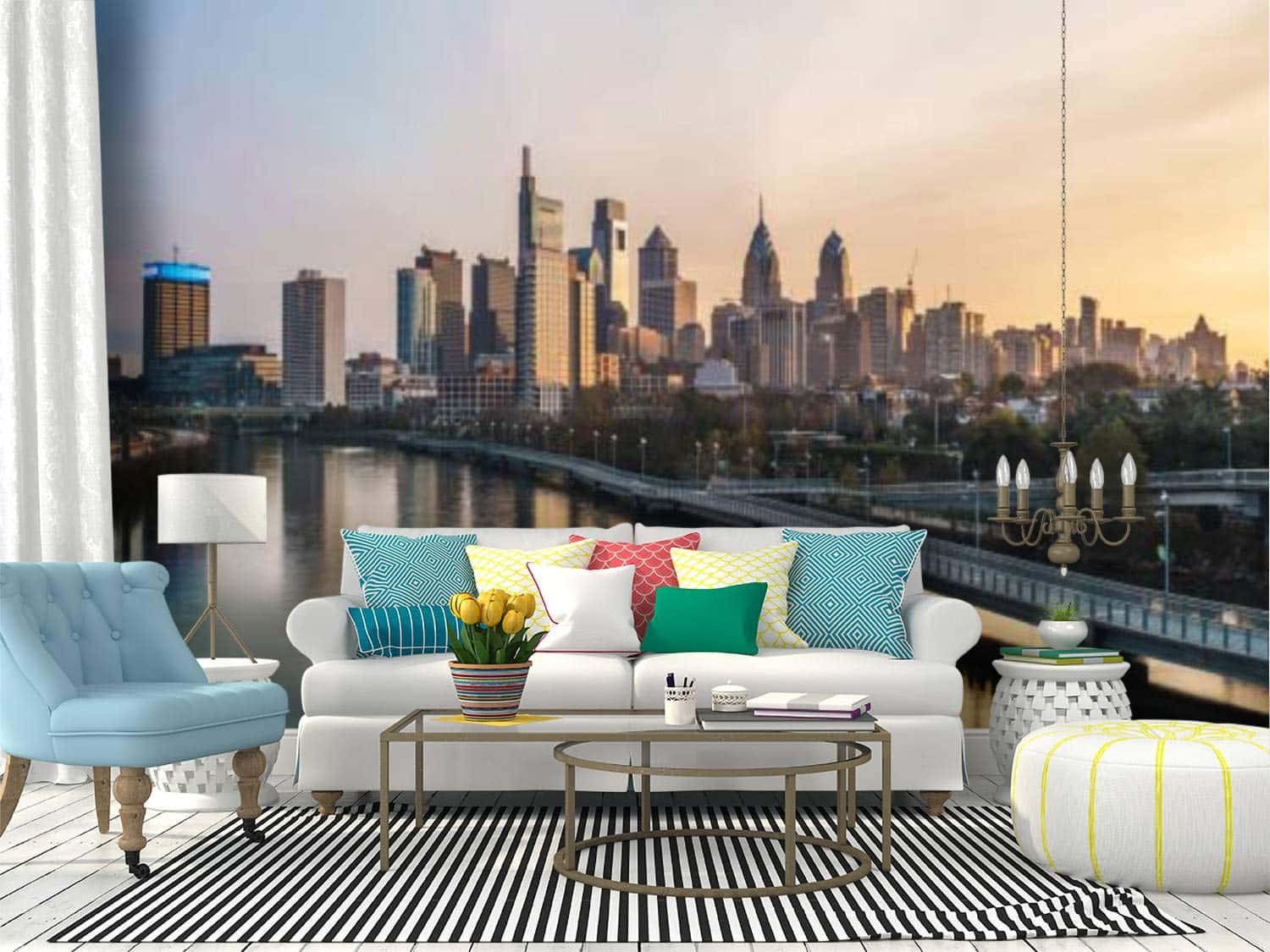 Living Area Overlooking Philadelphia Skyline Wallpaper