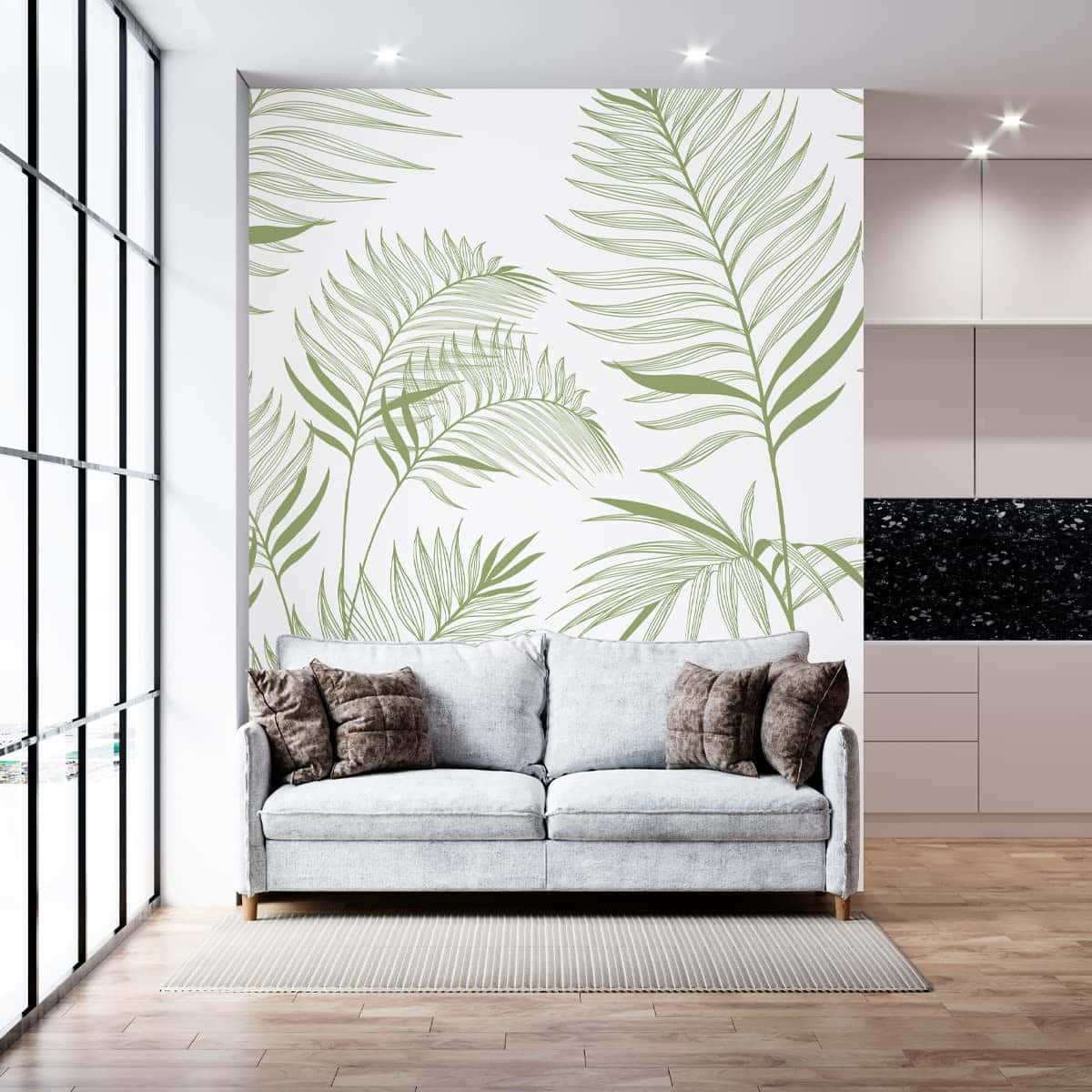 Living Area With A Subtle Leaf Design Wallpaper