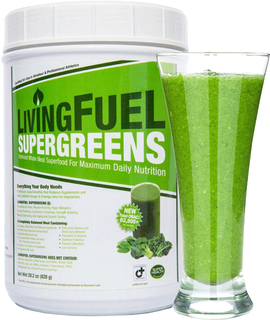 Living Fuel Super Greens Productand Smoothie PNG