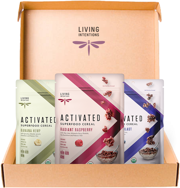 Living Intentions Activated Cereal Boxes PNG