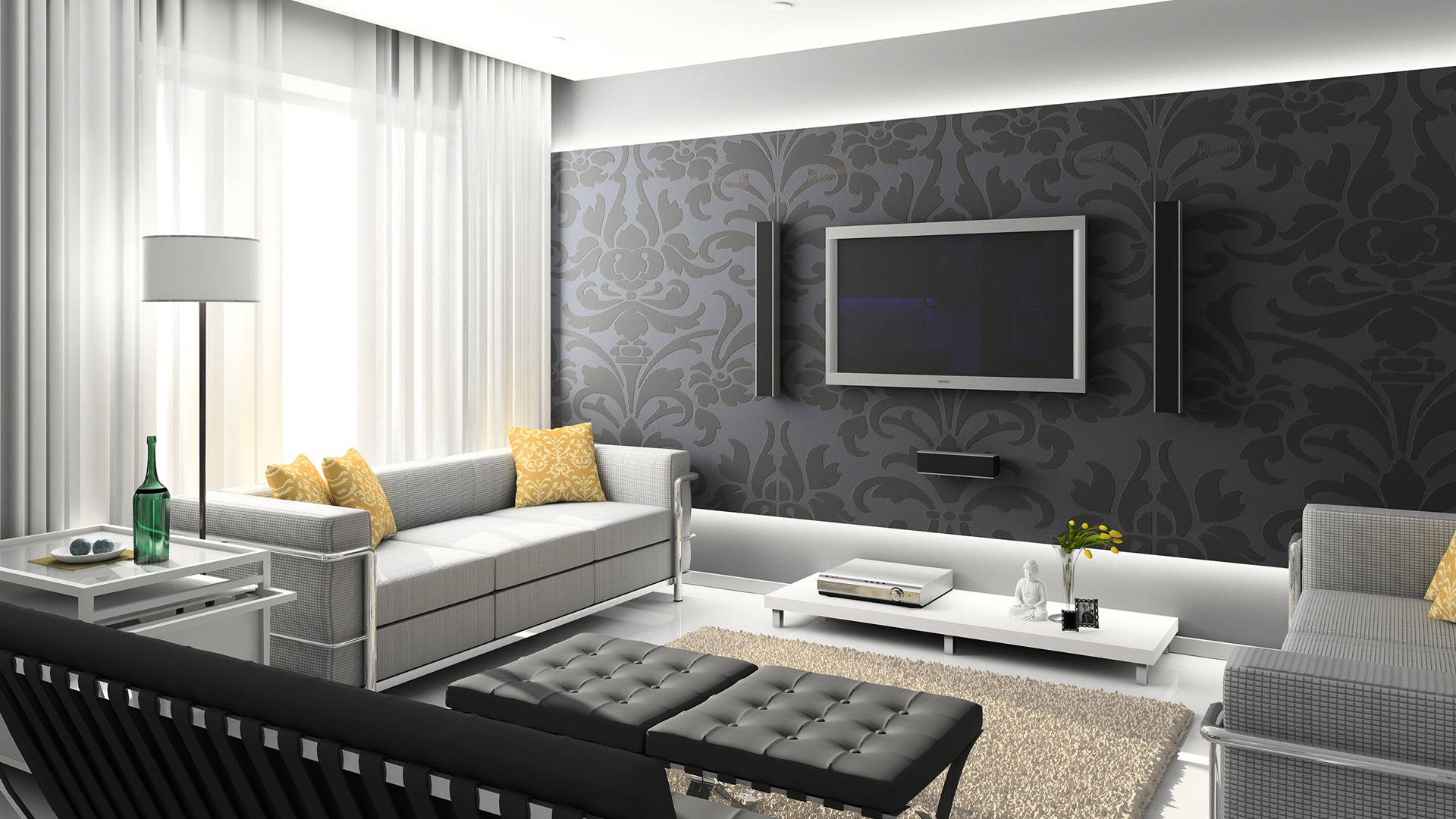 Living Room With Black Wall Paint-art Wallpaper