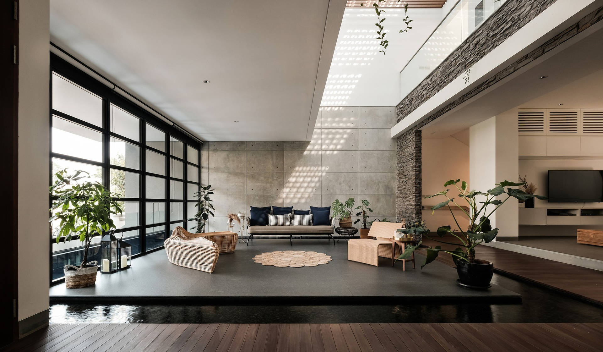 Living Room With Embossed Flooring Wallpaper