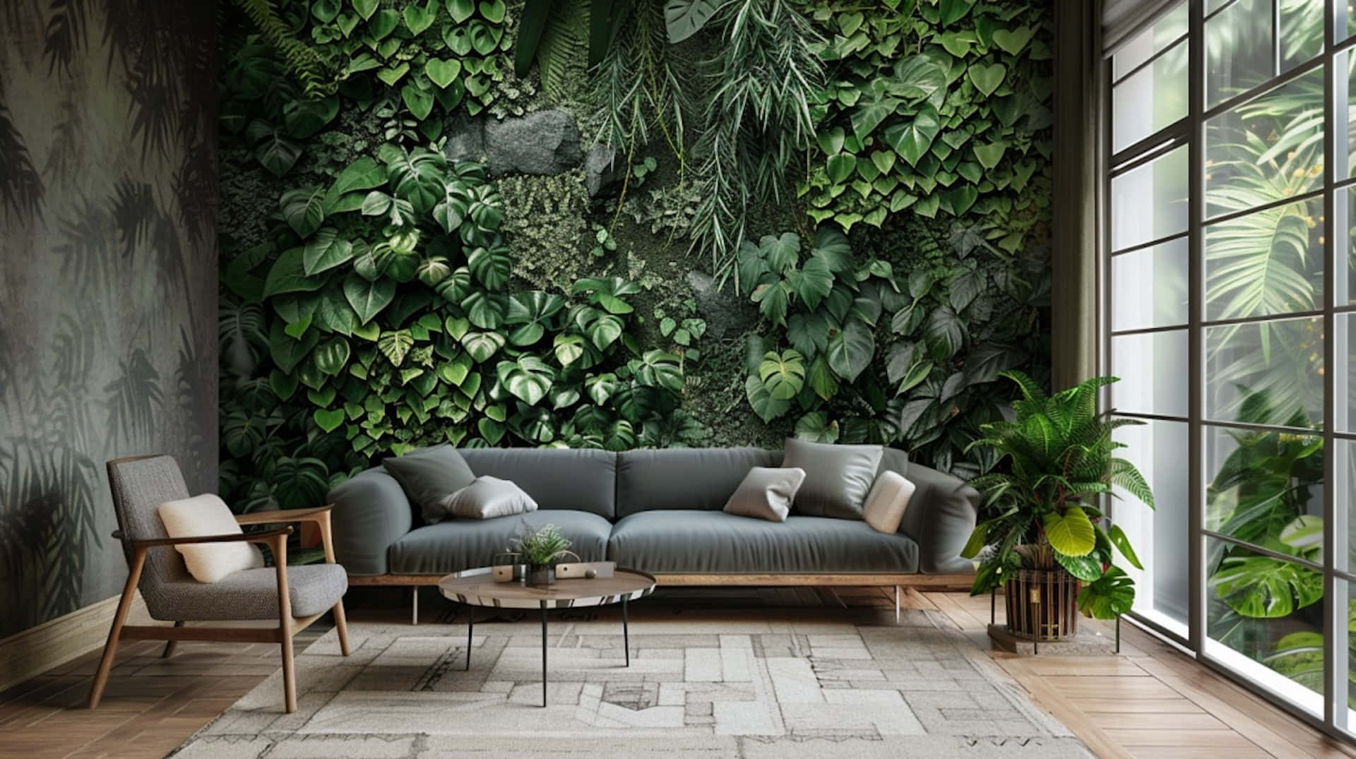 Living Roomwith Vertical Garden Mural Wallpaper