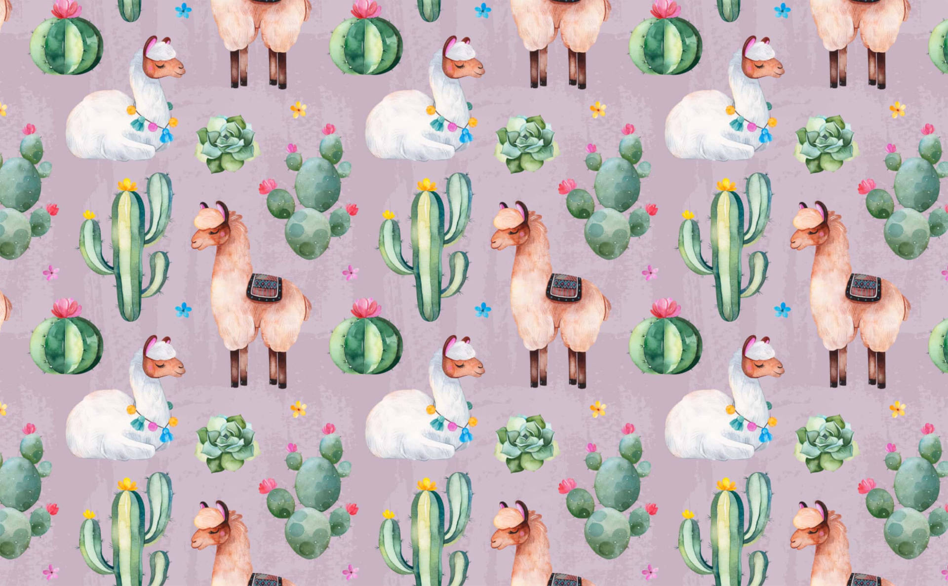 Llama Icons In Pink Wallpaper