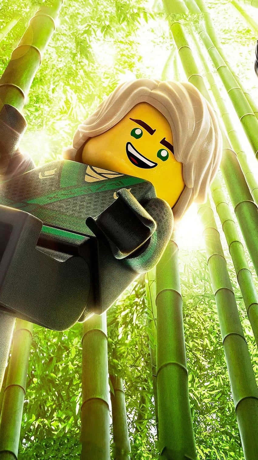 Lloyd Climbing Bamboo Tree In The Lego Ninjago Movie Wallpaper