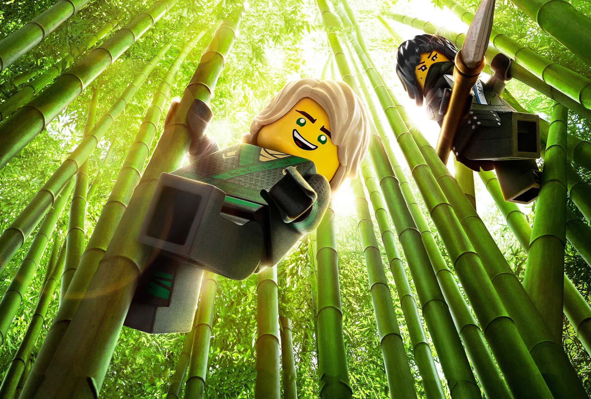 Lloyd Fighting A Villain In The Lego Ninjago Movie Wallpaper