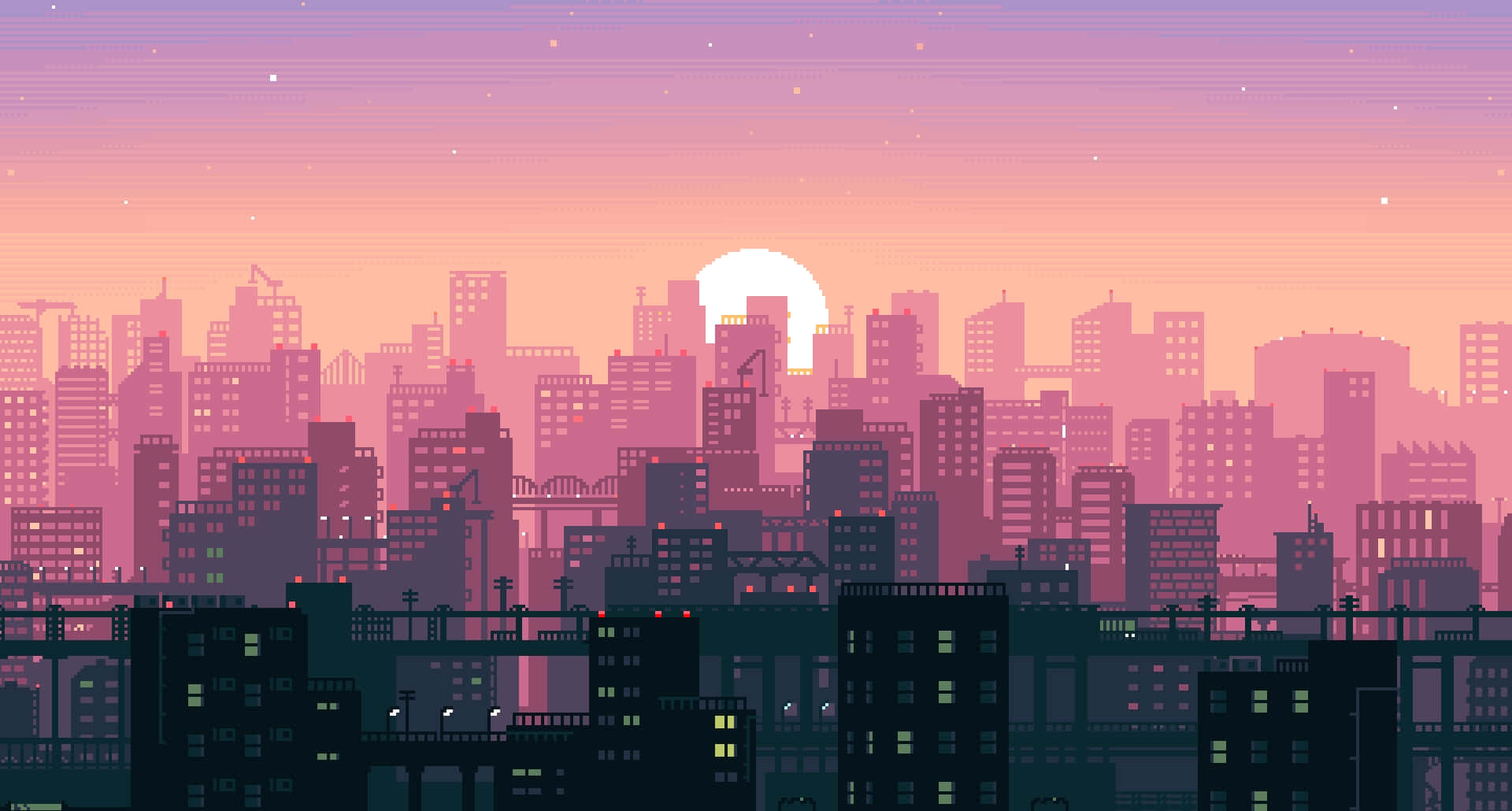 Retro Lo-Fi Aesthetic in a Dreamy Cityscape Wallpaper