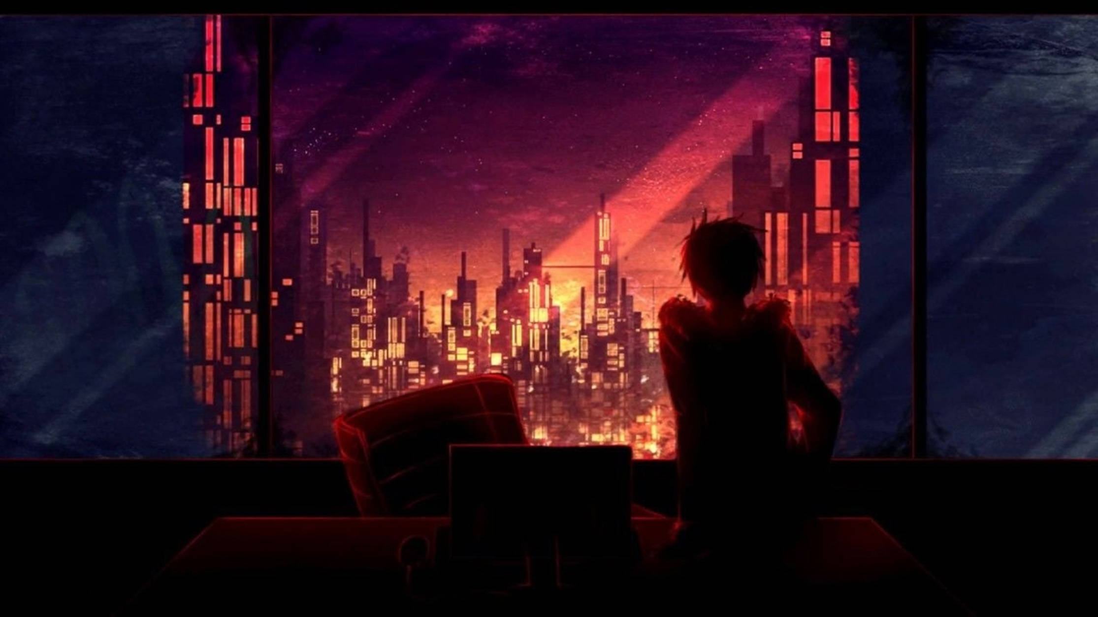 Lo Fi Anime Boy Silhouette Background