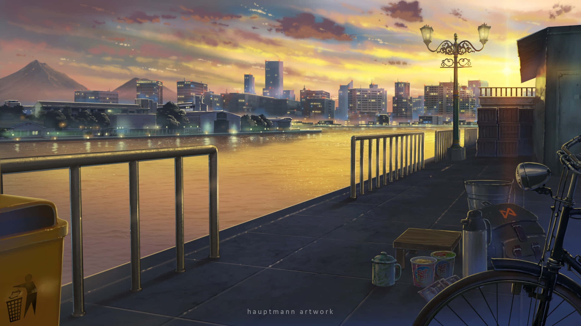 Download Lo Fi Anime Chill Bike On Lakeside Wallpaper
