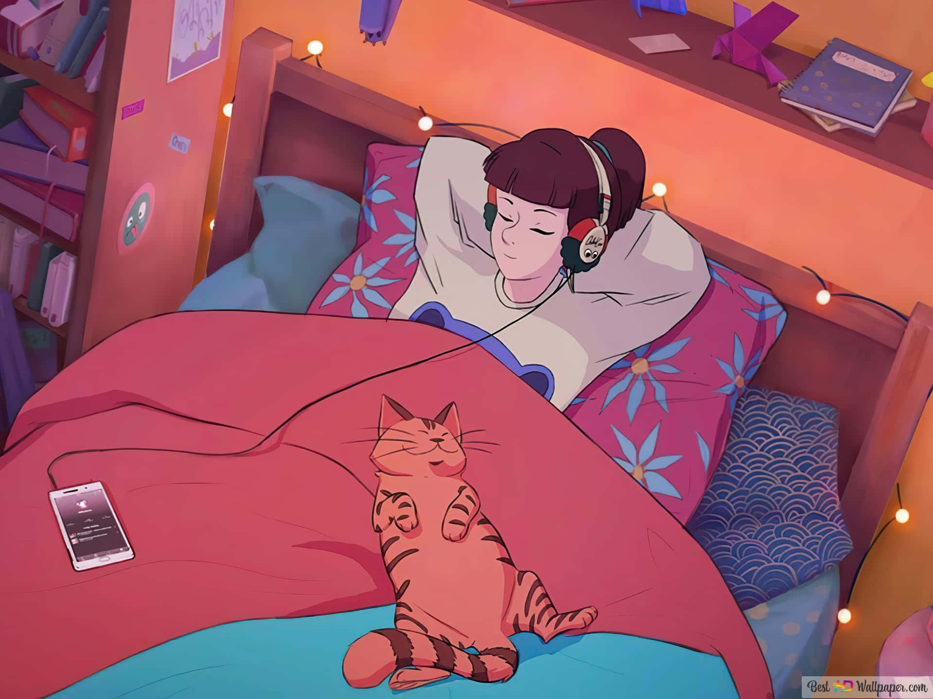 Download Lo Fi Anime Chill Girl Listening To Music Wallpaper