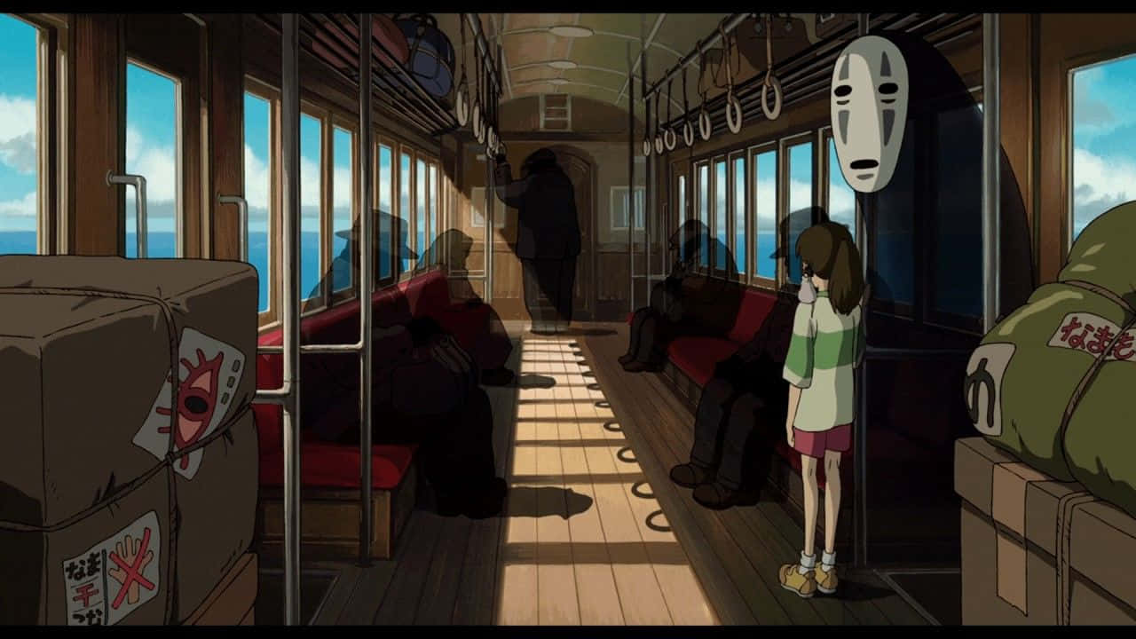 Lo Fi Anime Chill Train With Masked Shadows Wallpaper
