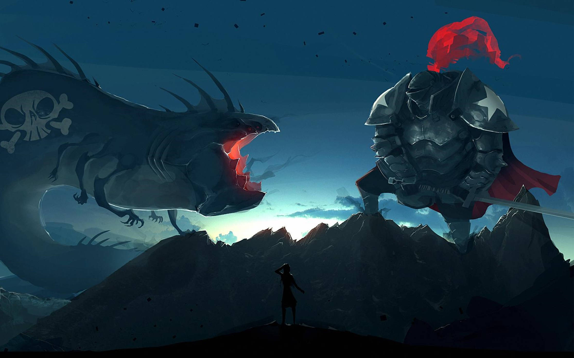 Lo-Fi Anime Fighting Soldier og Dragon Billede. Wallpaper