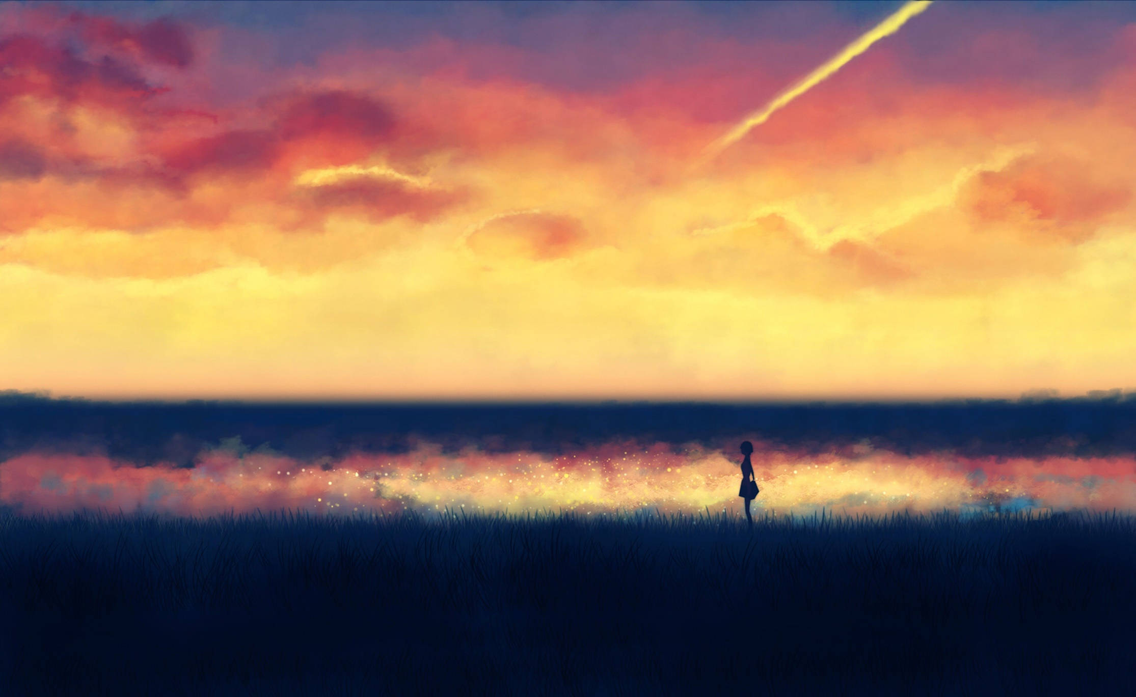 Download Lo Fi Anime Makoto Konno Sunset Silhouette Wallpaper