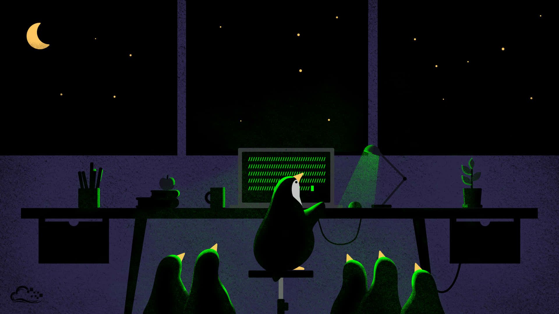 Pingüinossentados En Un Escritorio Fondo de pantalla