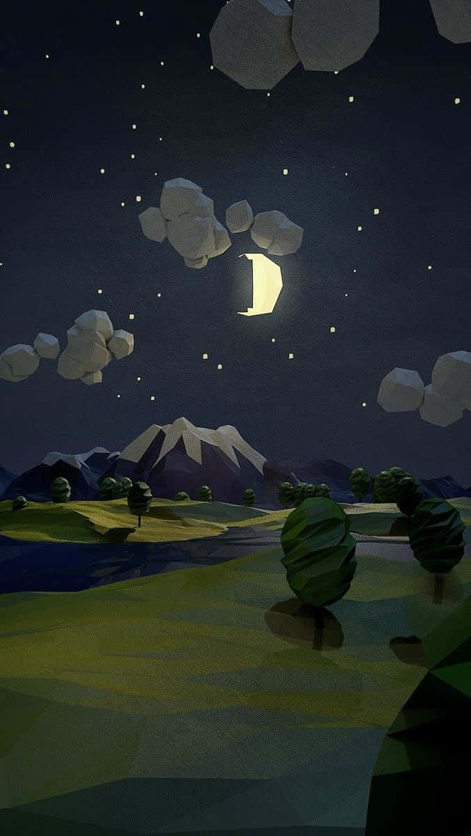 Mountain Night Landscape Lo-Fi Art Wallpaper