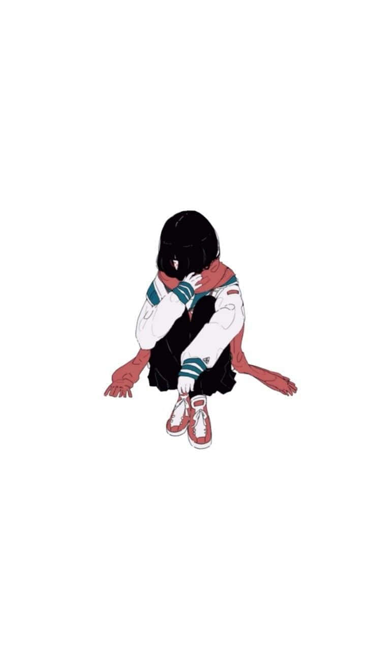 En pige sidder på jorden med sine arme krydset. Wallpaper